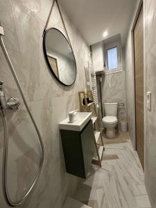 ein Badezimmer mit Dusche, Waschbecken und Spiegel in der Unterkunft Studio indépendant proche de Paris in Vitry-sur-Seine + 4 Fotos