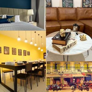 un collage di foto di una stanza con sala da pranzo di BTS Asoke 6bedroom townhouse a Bang Kapi