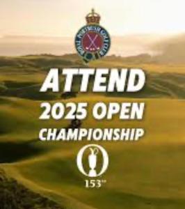 a sign for a open championship on a golf course at Coffee Cottage Portrush Holiday Home Self Catering in Portrush