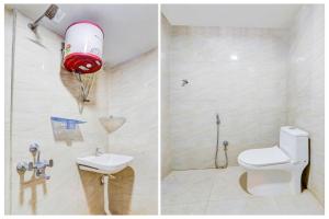 two pictures of a bathroom with a toilet and a sink at Townhouse Warangal Central Station in Warangal