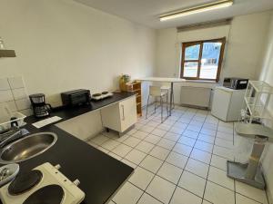 a bathroom with a sink and a toilet in it at schöne Monteurwohnung nach am Ulm in Dornstadt
