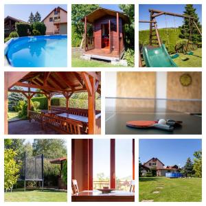 a collage of pictures with a pool and a house at Ubytovanie u Rebeky in Liptovská Teplá