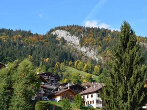 a group of houses on a mountain with trees at Studio cosy 4 pers, centre village, parking, ascenseur, balcon - Le Grand-Bornand - FR-1-241-185 in Le Grand-Bornand
