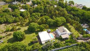 an aerial view of a house with a lot of trees at Lazy Tilapia in Baie du Tombeau