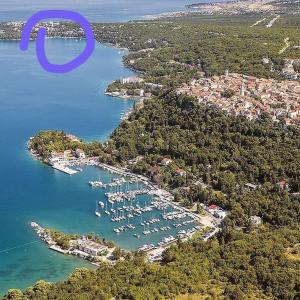 an aerial view of a harbor with boats in the water at APARTMENTS JADRANKa in Omišalj