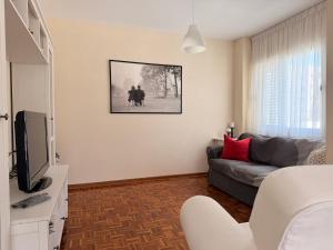 a living room with a couch and a tv at Green Door 3bdr flat City Centre in Nicosia