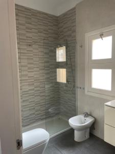 a bathroom with a shower and a toilet and a sink at Apartament Yucca Fanabe in Adeje