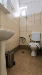 a bathroom with a toilet and a sink at Pansion Galini in Therma