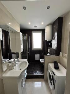 une salle de bain avec un lavabo et une machine à laver dans l'établissement no9, Stylish apartment in Bratislava, à Bratislava