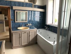 a bathroom with a tub and a sink and a bath tub at Maison des Templiers in Luz-Saint-Sauveur +24 photos