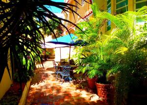 a patio with a table and chairs and plants at Canario Boutique Hotel in San Juan