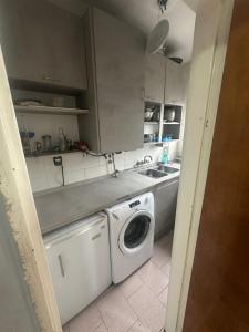 una cucina con lavatrice e lavandino di Departamentos frente Andrey si mascotas a Mar del Plata