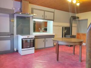 a large kitchen with a table and a stove at F2 appartement de campagne in Cramans