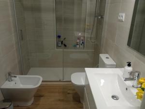 a bathroom with a shower and a toilet and a sink at ELIO Murcia El Carmen in Murcia +25 photos