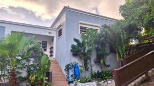 a white house with a staircase and plants at Villa Conochi in Philipsburg