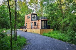 a house in the middle of the forest at Whispering Firefly Escape MicroCabin in Broken Bow