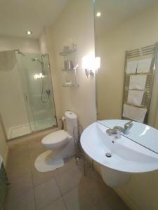 チェルトナムにあるBadger Towersの洗面台、トイレ、シャワー付きのバスルーム +9枚の写真