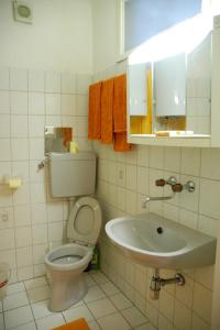 un baño con inodoro y lavabo en Best of Vienna Apartments Ferdinandstrasse, en Viena