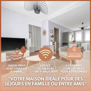 a drawing of a living room with a couch and a table at Grande maison familiale à deux pas de la mer in Le Portel