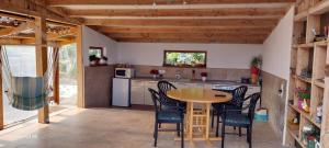 a kitchen with a wooden table and chairs at Casa Darius in Orşova