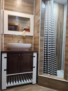 a bathroom with a sink and a shower at Pensiunea Nostalgia in Borsec +43 photos