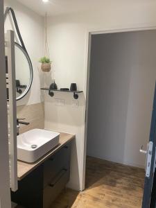 MontvalentにあるMaison de charme 7 personnesの洗面台と鏡のあるバスルーム