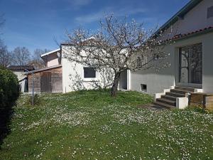 a white house with a tree in the yard at Paisible logement indépendant avec jardin et places de parking in Tarbes