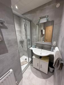 un baño con lavabo y ducha en Appartements Daisy, en Serfaus 54 fotos más