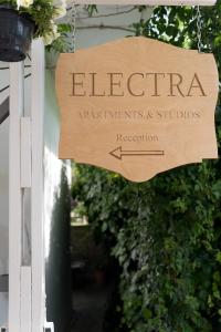 a sign that reads electrauments and students reception at Electra Apartments & Studios 2 in Keramotí