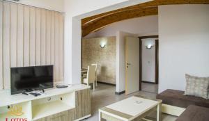 un salon avec un canapé et une télévision dans l'établissement Lotos - family stan, à Bar 3 autres photos