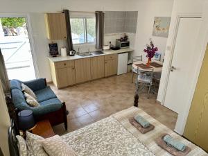 a kitchen and living room with a couch and a table at Detached Cozy Studio in Paralimni