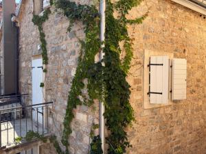 a building with ivy growing on the side of it at Private double room in the Old Town in Budva