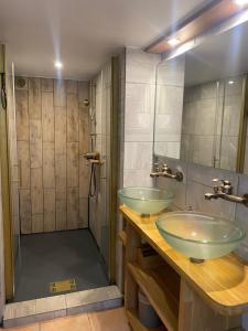 a bathroom with two sinks and a shower at GuestHouse Du Moulin (logement neuf) in Saint-Cyr-sur-Mer +22 photos