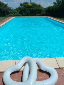 a large swimming pool with a white tube in it at Villa Podere Cartaio Bio Estate Pool AirC in San Rocco a Pilli