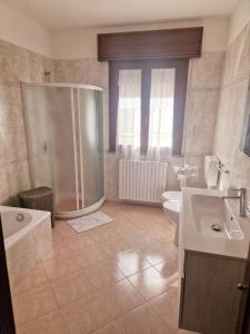 a bathroom with a shower and a toilet and a sink at Ca' Elena in Codigoro +29 photos
