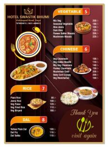 a menu for a restaurant with different types of food at Hotel Swastik Bhumi & Restaurant in Gaya