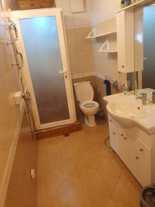 a bathroom with a toilet and a sink at Noah's Seaside in Golem
