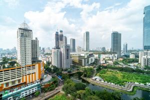 an aerial view of a city with tall buildings at 1-BR at central Jakarta, SCBD, Thamrin residence in Jakarta