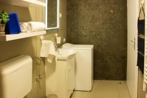 a small bathroom with a sink and a toilet at Apartman Enigma in Senj +18 photos