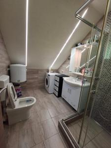 Un baño con ducha, inodoro y lavabo. en Zlatište, en Sarajevo 12 fotos más