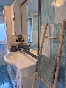 a bathroom with a sink and a mirror at Rezidenca Vista Lux in Ptuj