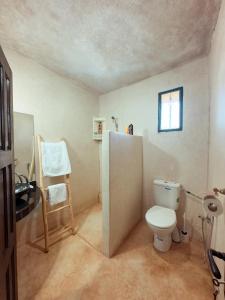 ein Badezimmer mit Toilette und Fenster in der Unterkunft Atlas Agafay Horizon Marrakech Auberge & Luxury Suites in Aquine-Mazouz