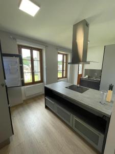a kitchen with a sink and a counter top at Les Coquelicots in Saint-Romain-sur-Cher