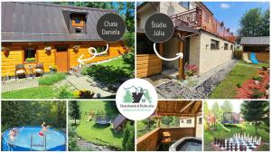 een collage van foto's van een huis en een zwembad bij Romantické ubytovanie Holiday House Daniela & Štúdio Júlia in Ždiar