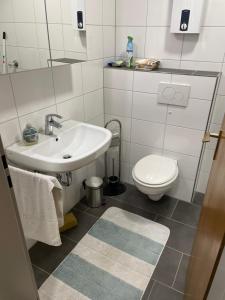 a bathroom with a sink and a toilet at Schönes Appartement in der Nähe vom Schloss Herten in Gelsenkirchen