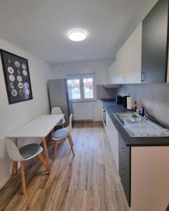 a kitchen with a table and chairs and a counter top at Residence Apartments in Bietigheim-Bissingen