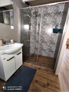 a bathroom with a shower and a sink at Paloma in Kołczewo +17 photos