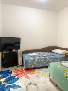 a bedroom with two beds and a flat screen tv at Secret Garden Mostar in Mostar