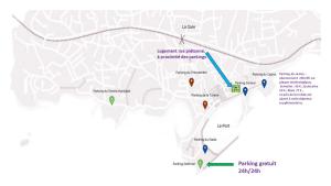 a map of the proposed upgrade to the parking lot at Deux beaux studios, rue piétonne, bord de mer, CLIM in Bandol