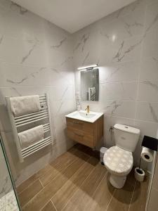 a bathroom with a toilet and a sink at La Saphir in Narbonne +18 photos